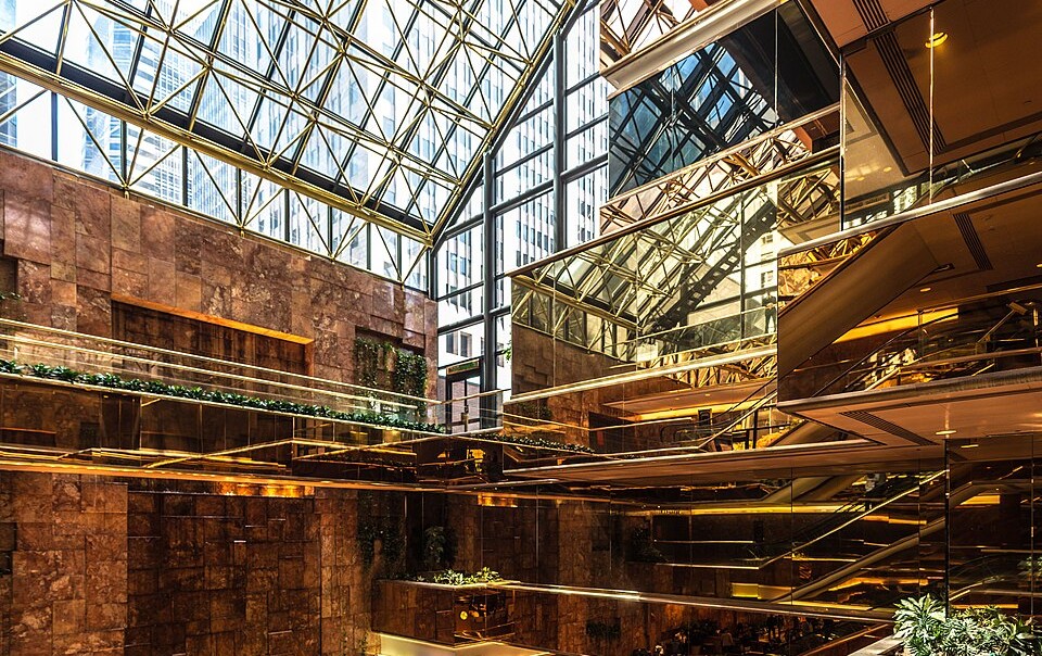 The gold atrium at 725 Fifth Avenue