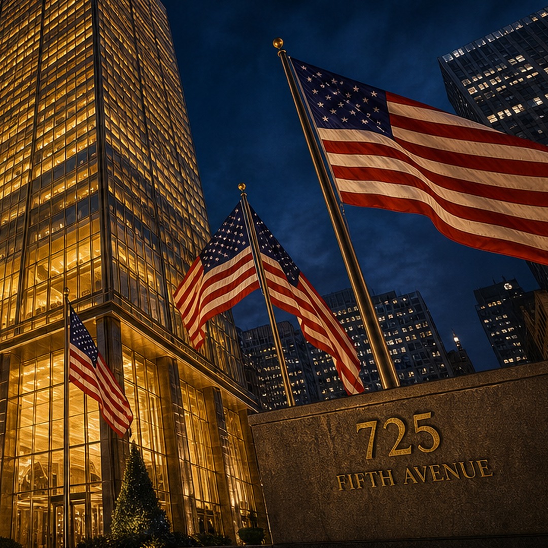 Street view outside 725 Fifth Avenue at night